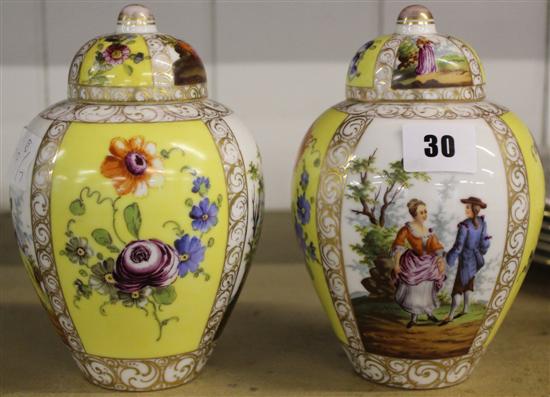 Pair Dresden jars(-)